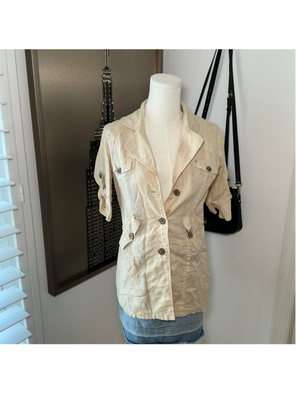 Free People Cream Embroidered Utility Jacket Size 0